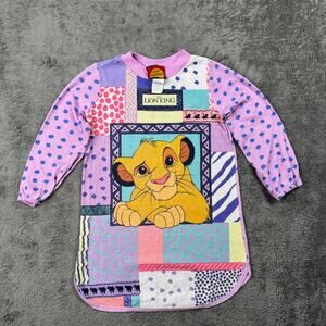 Vintage 90s Lion King Girls Sleep Shirt 6 Simba Print Purple Art Tee Crew Neck